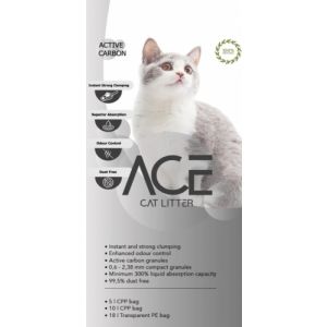 ACE Carbon Active CAT LITTER cementējošās smiltis kaķu tualetei ar aktivēto ogli 5L