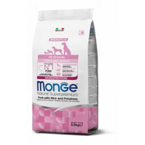 MONGE ALL BREEDS Puppy & Junior Pork, Rice and Potatoes barība visu šķirņu kucēniem ar cūku 12 kg