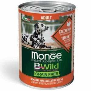 Monge BWild chunkies in gravy Adult Turkey with Pumpkin and Zucchini konservi suņiem ar tītaru, ķirbi un cukīni 400g