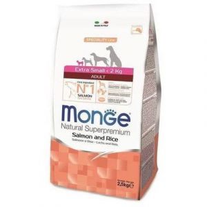 MONGE EXTRA SMALL Adult Salmon and Rice barība mazo šķirņu suņiem ar lasi 2.5kg 