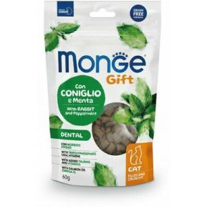 MONGE GIFT Cat FILLED & CRUNCHY Dental Rabbit and peppermint kārums kaķiem ar trusi 60g