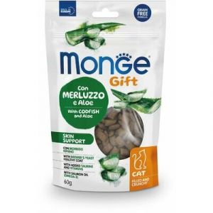 MONGE GIFT Cat FILLED & CRUNCHY Skin support Codfish and aloe kārums kaķiem ar zivi 60g