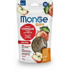 MONGE GIFT Cat MEAT MINIS Dental Rabbit with apple  kārums kaķiem ar trusi 50g