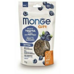 MONGE GIFT Cat MEAT MINIS Kitten Trout with blueberries  kārums kaķēniem ar foreli 50g