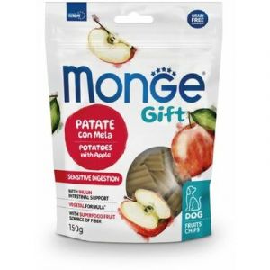 MONGE GIFT Dog CHIPS Fruit Chips Sensitive digestion  - kārums suņiem ar kartupeļiem un āboliem 150g