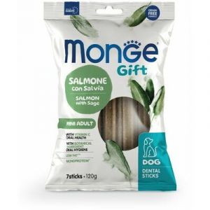 MONGE GIFT Dog DENTAL STICK Mini Salmon with sage- kārums suņiem ar lasi un salviju120g