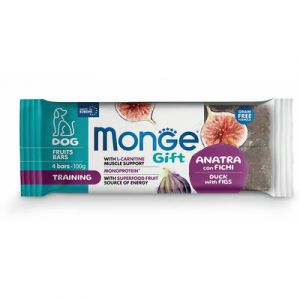 MONGE GIFT Dog FRUIT BARS Training Duck with figs kārums suņiem ar pīles gaļu 100g