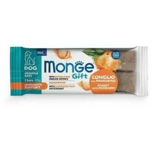 MONGE GIFT Dog GRANOLA BARS Immunity support Rabbit with mandarin kārums suņiem a trusi un mandarīniem 120g
