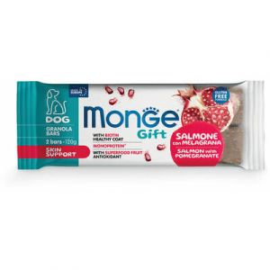 MONGE GIFT Dog GRANOLA BARS Skin support Salmon with pomegranate kārums suņiem ar lasi un granātāboliem 120g