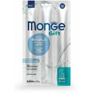 MONGE GIFT Dog STICKS Puppy & Junior Pork with milk kārum nūjiņas kucēniem ar cūkgaļu 45g