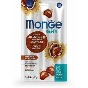 MONGE GIFT Dog STICKS Sensitive digestion Lamb with chestnut kārums nūjiņas suņiem ar jēru un kastaņiem 45g