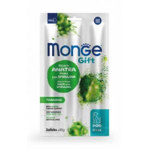 MONGE GIFT Dog STICKS Training Duck with spiruline kārums nūjiņas suņiem ar pīli un spirulīnu 45g