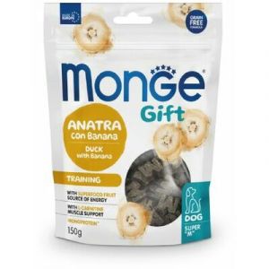 MONGE GIFT Dog SUPER M Training Duck with banana kārums suņiem ar pīli un banānu 150g