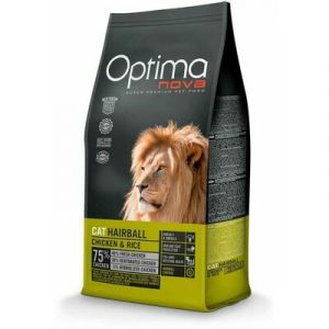 OPTIMANOVA Cat Hairball Chicken & Rices sausā barība kaķiem kas palīdz izvadīt spalvu kamolus ar vistu 2 kg